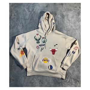 NBA Ultra Game All Over Team Logo‎ Hoodie Sweatshirt Beige Men's Size Small S